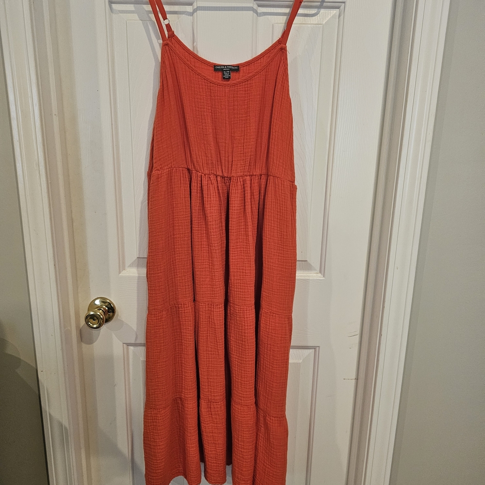 Chelsea & Theodore Orange Pleated Sundress